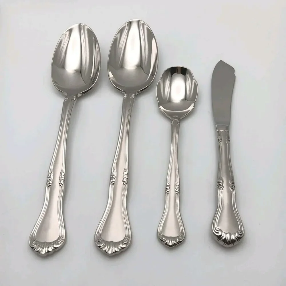 Gorham Valcourt FROSTED 4 Piece Serving Set Stainless 18/8 Flatware Korea NOS
